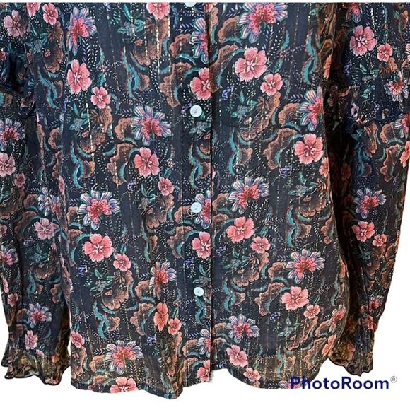 Louise Misha floral Button Front Long Sleeve Ruffle blouse - Picture 6 of 15